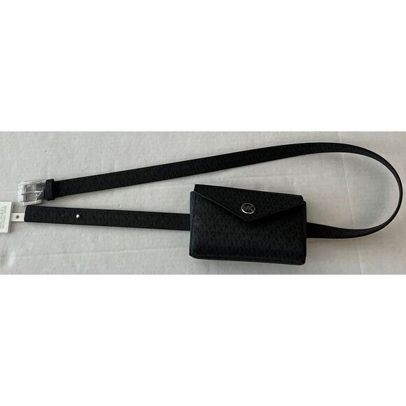 Michael Kors 556324C 006 Sz S/M Black Gray MK Logo Fanny Pack Waist Belt Bag - Picture 3 of 8